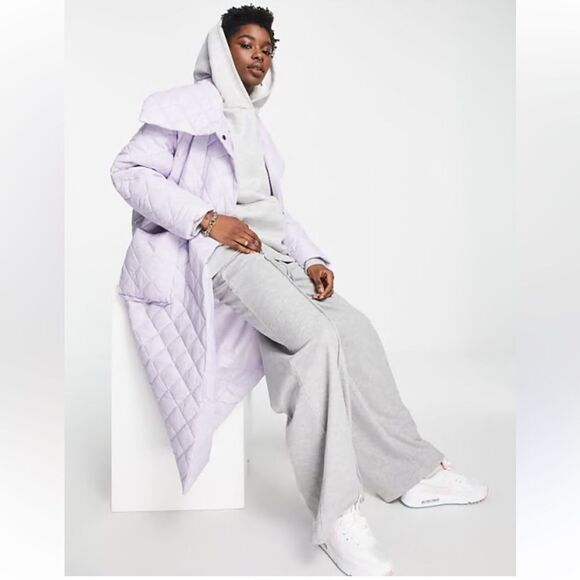 ASOS Native Youth oversized longline coat lilac diamond quilting size 20 US (16) - Picture 1 of 6